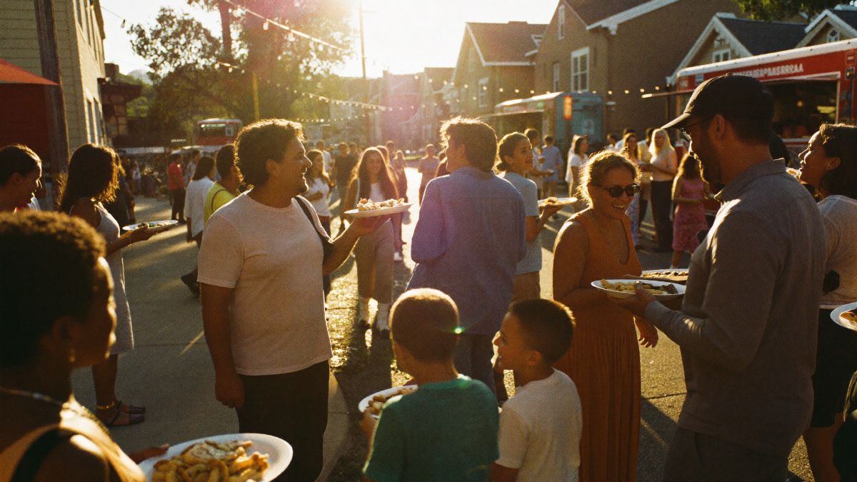 Neighbors gathered at a food truck night
