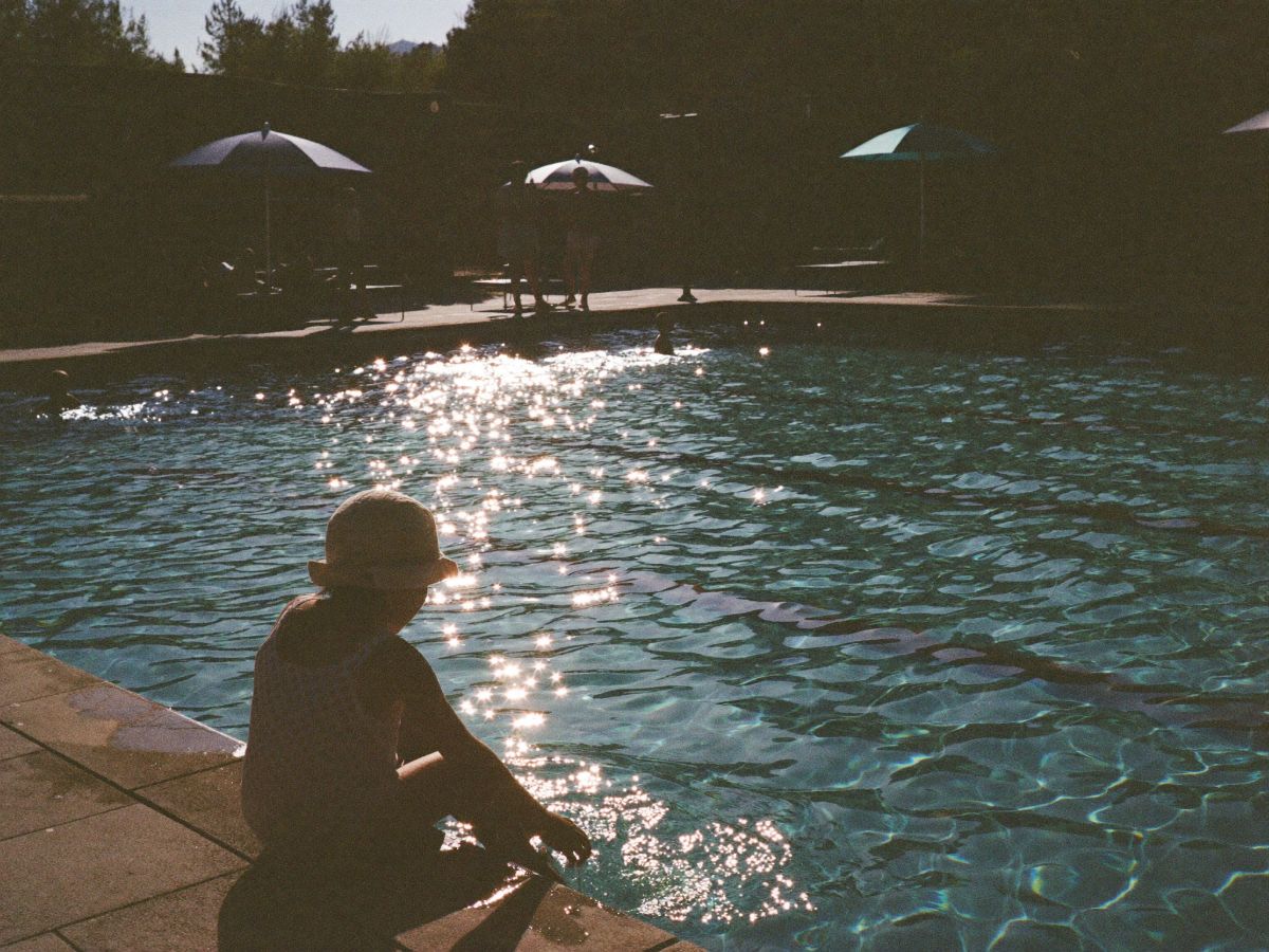 A community pool deck
